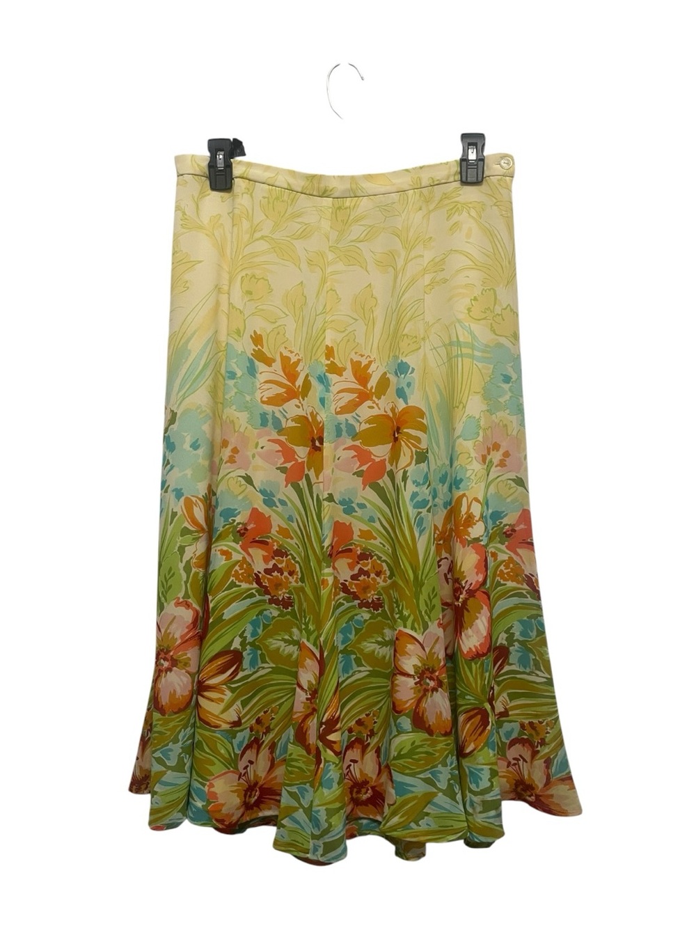 Coldwater Creek Canary Yellow Maxi Skirt with Vibrant Floral Design XLP